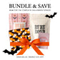 Ruby Bond Complete Halloween Spread bundle with Let's Get Batty candy board, Wicked Sweet and After Dark candy mixes, and Vampire Bites favor bags.